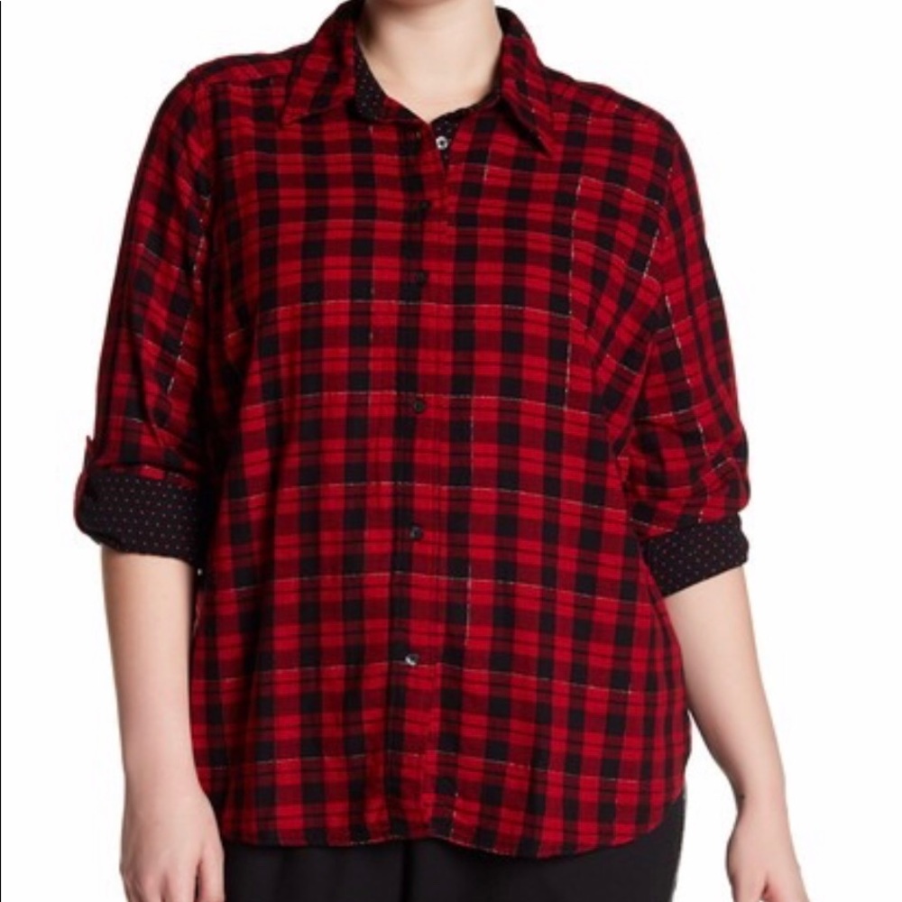 Joe Fresh Plaid Button Top Crimson Plus Size